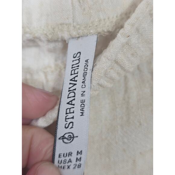 Stradivarius Flowy Cream-colored linen blend pants women's size M - Picture 5 of 8